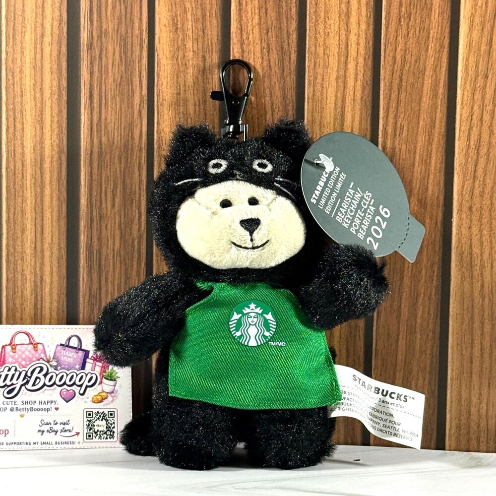 Starbucks Halloween BEARISTA Black Cat Plush Keychain Bag Charm (NEW)